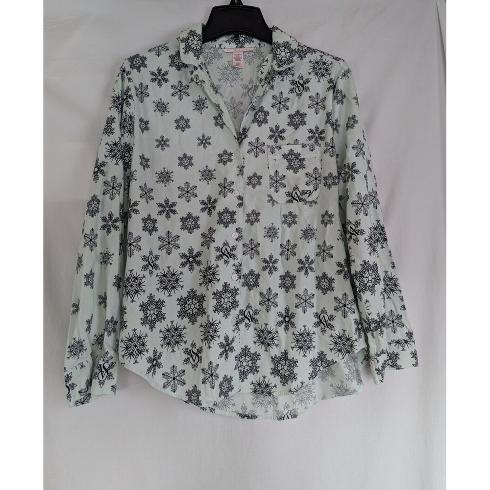 Victoria's Secret Pajama Top Womens M  Winter Cottom Snowflakes